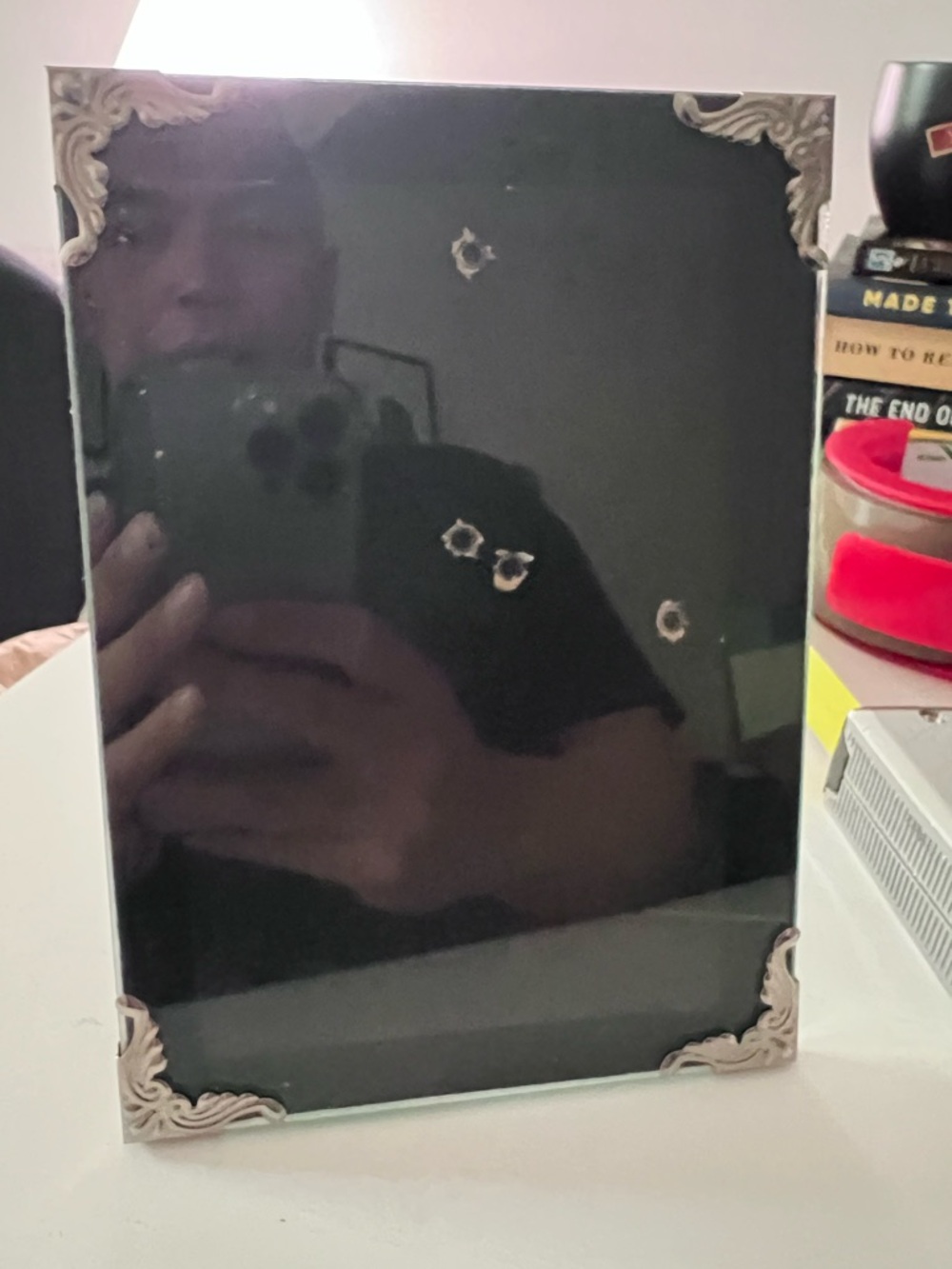 Decorative Silver-Trim Black Glass Picture Frame - likely vintage
